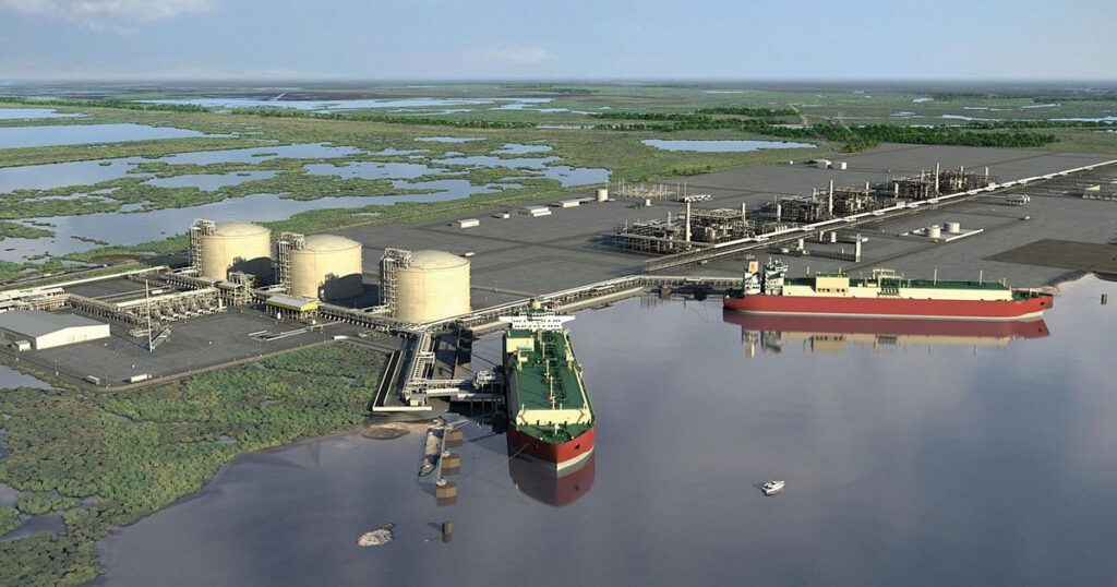 Plaquemines LNG 3D jetty airview - Venture Global LNG расширяет партнерство c Shell на будущий СПГ-завод Plaquemines LNG