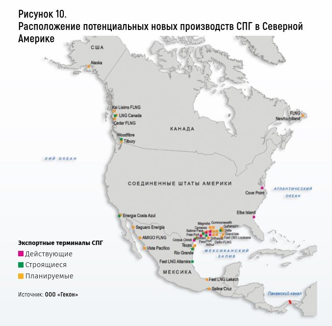 Рисунок 10. Расположение потенциальных новых производств СПГ в Северной Америке